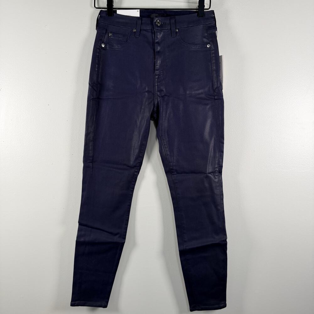 NWT 7 For All Mankind High Waist Ankle Skinny Coated Jeans Purple Plum Size 28
